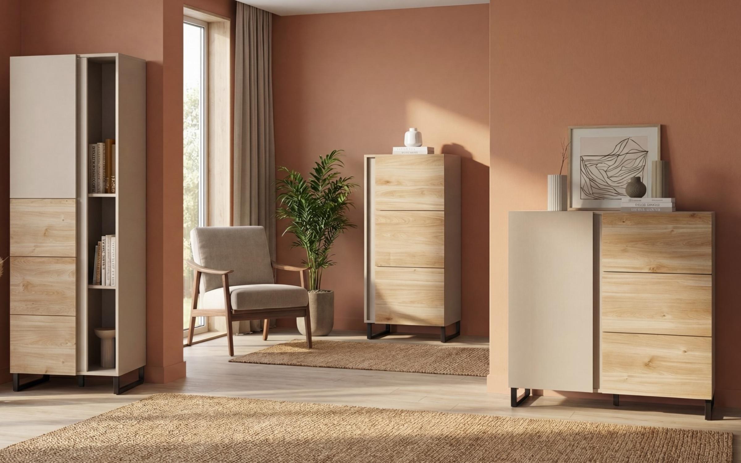 Tall cabinet Araya A, cashmere + honey Castello oak  3
